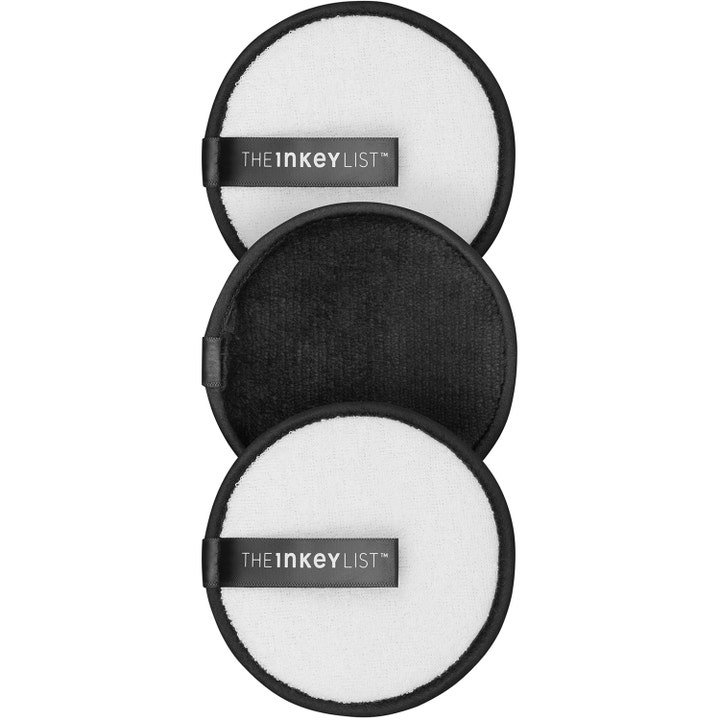 The Inkey List Reusable Cotton Pads 3 stk for skånsom sminkefjerning med tre runde pads i hvit og sort myk tekstur