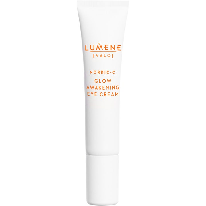 Lumene Nordic-C Glow Awakening Eye Cream 15 ml oppfriskende øyekrem som gir glød i hvit tube med oransje tekst