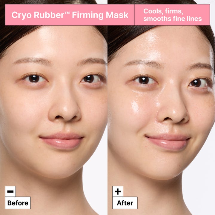 Dr.Jart+ Cryo Rubber Firming Mask 36 g oppstrammende maske som kjøler og glatter ut fine linjer i før og etter-bilder.