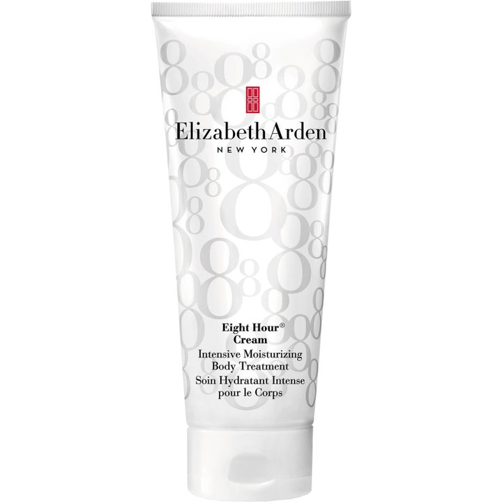 Elizabeth Arden Eight Hour Cream Intensive Moisturizing Body Treatment fuktighetsgivende kroppskrem i hvit tube med grå åttatall.