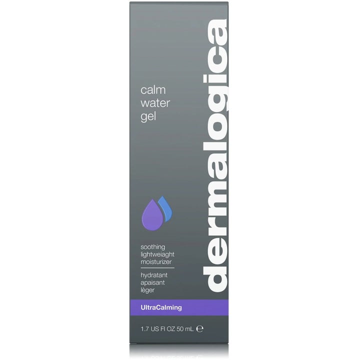 Dermalogica UltraCalming Calm Water Gel 50 ml beroligende fuktighetskrem i grå eske med lilla vanndråper