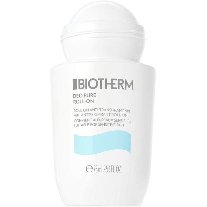Biotherm Deo Pure Roll-On 75 ml antiperspirant for sensitiv hud i hvit flaske med lyseblå detalj som gir 48h beskyttelse