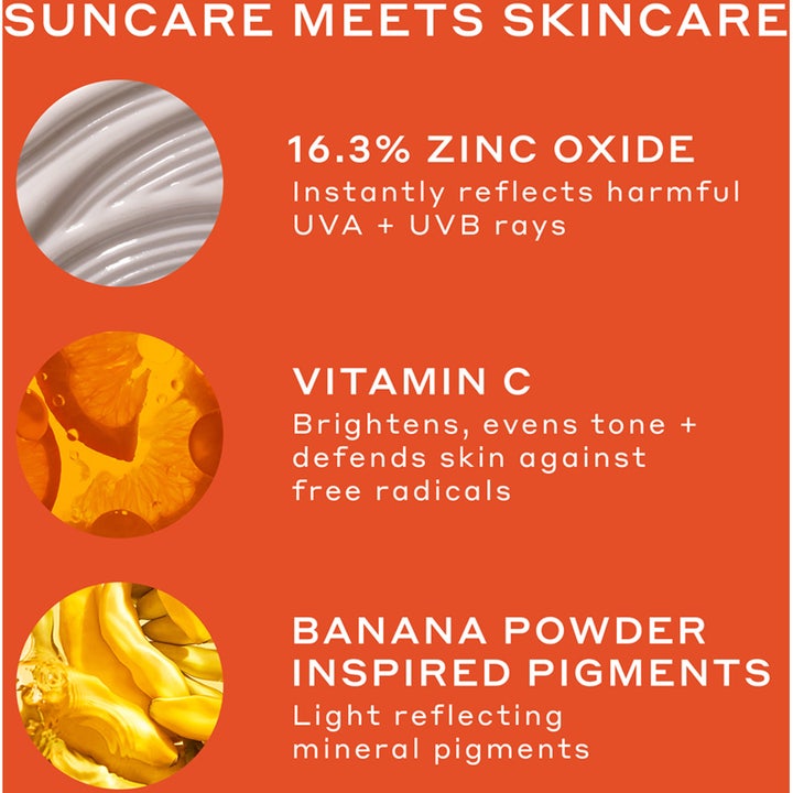 Ole Henriksen Truth Banana Bright Mineral Sunscreen SPF30 50 ml solkrem med teksturer av vitamin C og sinkoksid.