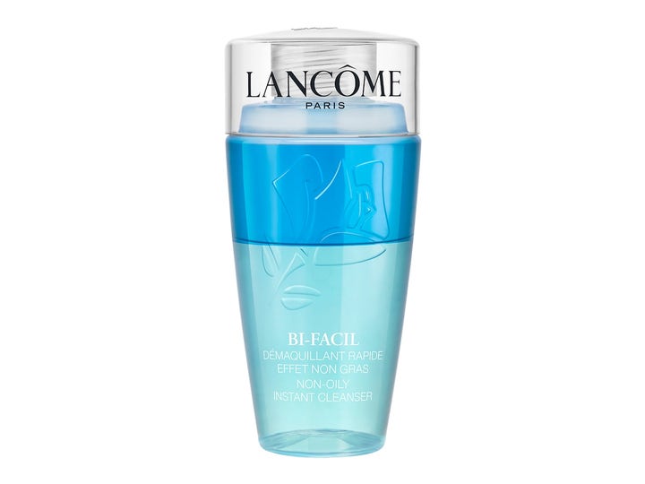 Lancôme Bi-Facil 125ml effektiv øyesminkefjerner i blå plastflaske med tofaset væske som gir en ikke-fet finish