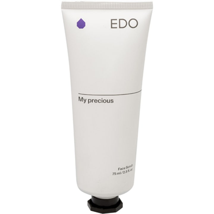 EDO My Precious 75 ml eksfolierende ansiktsskrubb i hvit tube som fjerner døde hudceller.