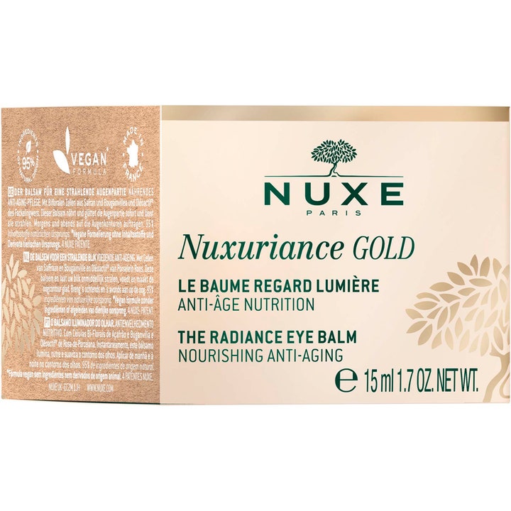 Nuxe Nuxuriance Gold The Radiance Eye Balm 15 ml nærende øyekrem i gullfarget eske med vegansk formel