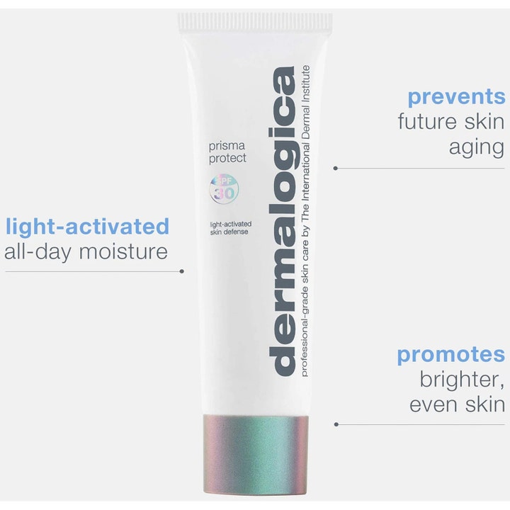 Dermalogica Prisma Protect SPF30 50 ml fuktighetsgivende solkrem for ansiktet i hvit tube med iriserende kork.