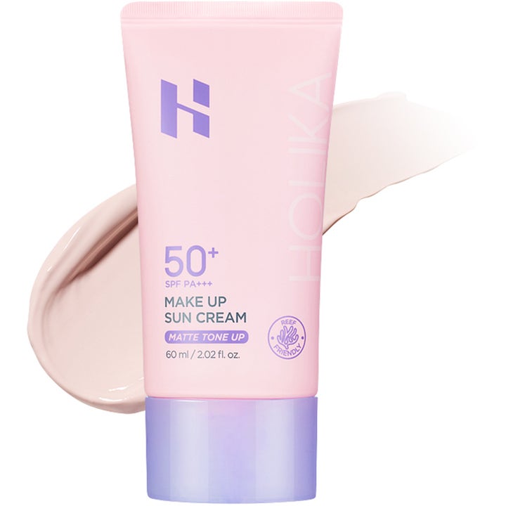 Holika Holika Make Up Sun Cream Matte Tone Up 60 ml solkrem gir matt finish i rosa tube med lys tekstur bak
