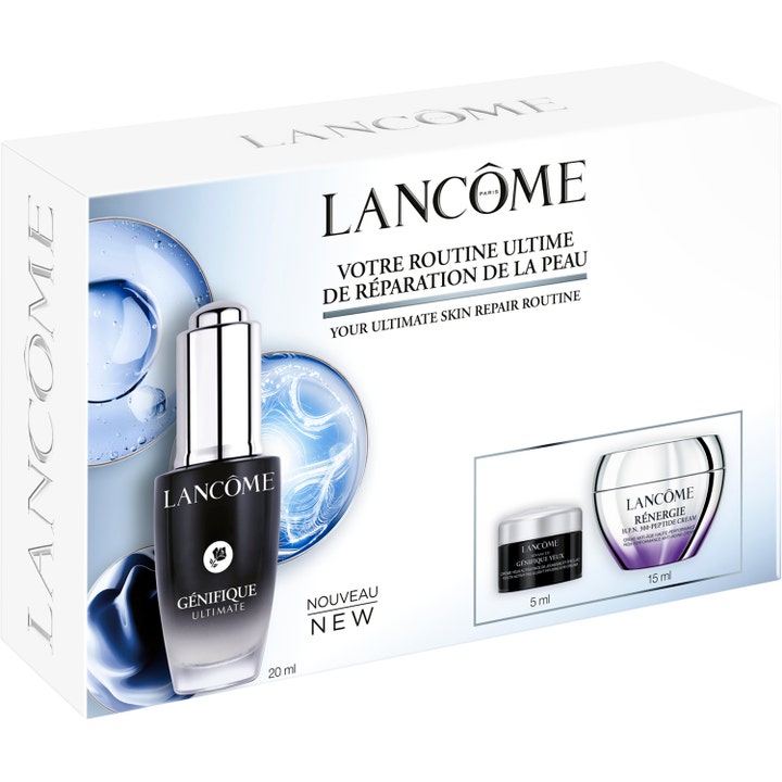 Lancôme Génifique Starter Kit 2025 i hvit gaveeske med reparerende serum øyekrem og ansiktskrem for glød