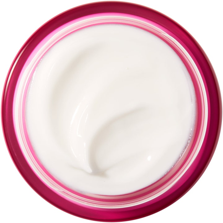 Nuxe Merveillance LIFT Firming Velvet Cream 50 ml rynkekorrigerende dagkrem med hvit fløyelsmyk tekstur i rosa krukke.