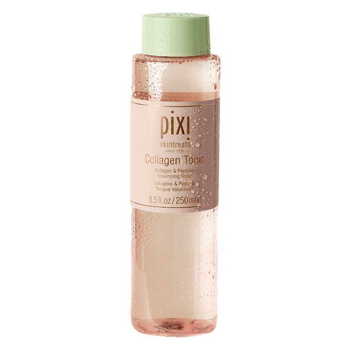 Pixi Collagen Tonic 250 ml volumgivende toner i klar plastflaske med duggdråper og lysegrønt lokk