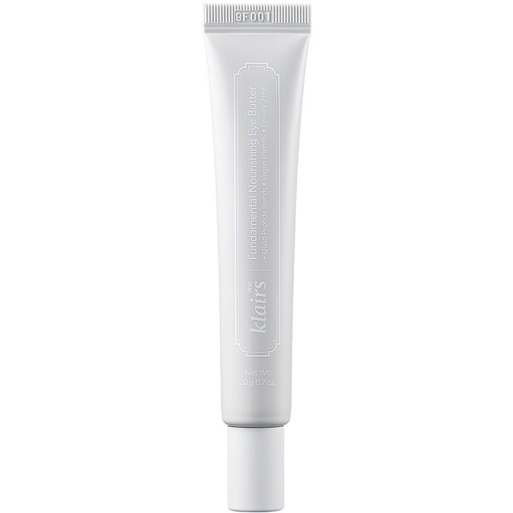 Klairs Fundamental Nourishing Eye Butter 20 g nærende øyekrem som gir pleie i hvit tube med minimalistisk design