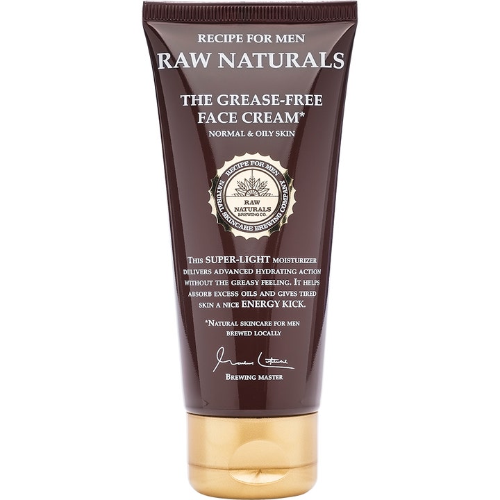 Raw Naturals The Grease-Free Face Cream 100 ml fuktighetskrem i brun tube med gullkork som gir matt hud.