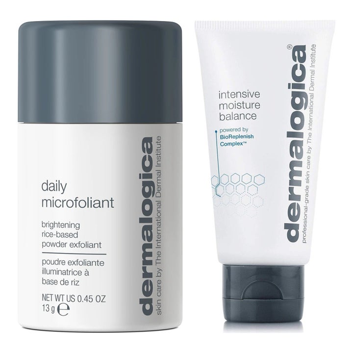 Dermalogica Intensive Moisture Balance 100ml og Daily Microfoliant i hvit tube og boks for tørr hud