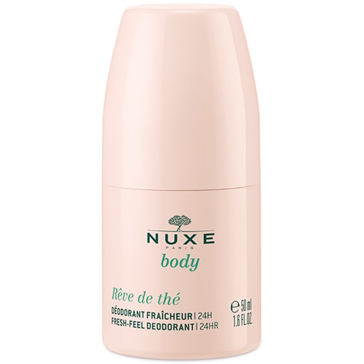 Nuxe Body Rêve de Thé 50 ml oppfriskende deodorant som gir 24 timers friskhet i en lyserosa flaske med grønn tekst