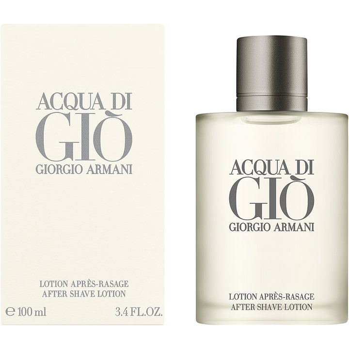 Armani Acqua Di Gio Homme After Shave Lotion 100 ml beroligende pleie i frostet glassflaske med grått lokk og eske