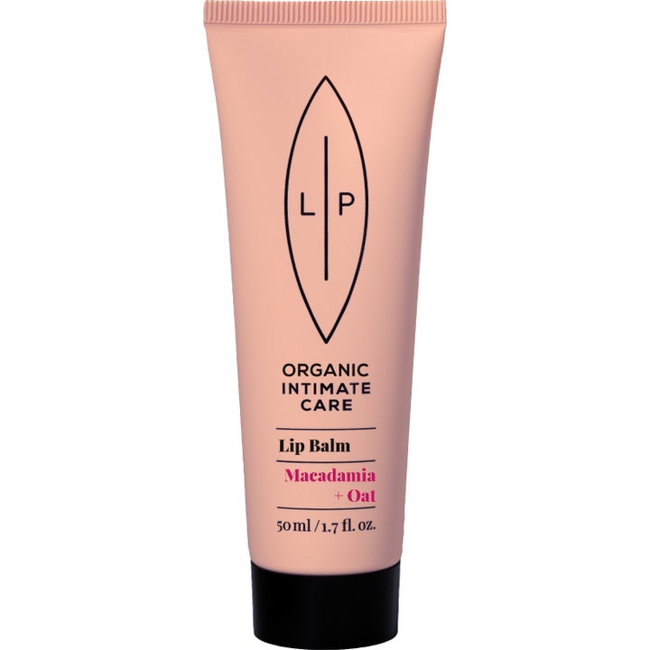 Lip Intimate Care Lip Balm Macadamia + Oat 50 ml pleiende intimpleie i en ferskenfarget tube med sort kork