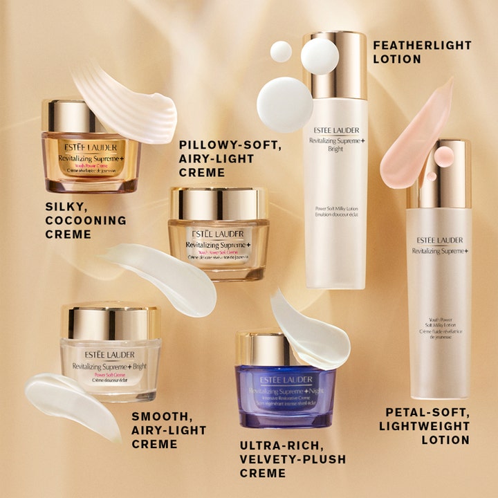 Estée Lauder Revitalizing Supreme+ Youth Power Creme 50 ml dagkrem i gullkrukke med en luftig, hvit tekstur.