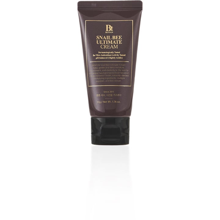 Benton Snail Bee Ultimate Cream 50g pleiende ansiktskrem i mørkebrun tube med elegant gullskrift