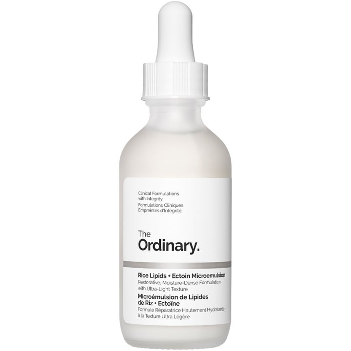 The Ordinary Rice Lipids + Ectoin Microemulsion 30 ml fuktighetsgivende serum i frostet glassflaske med hvit pipette