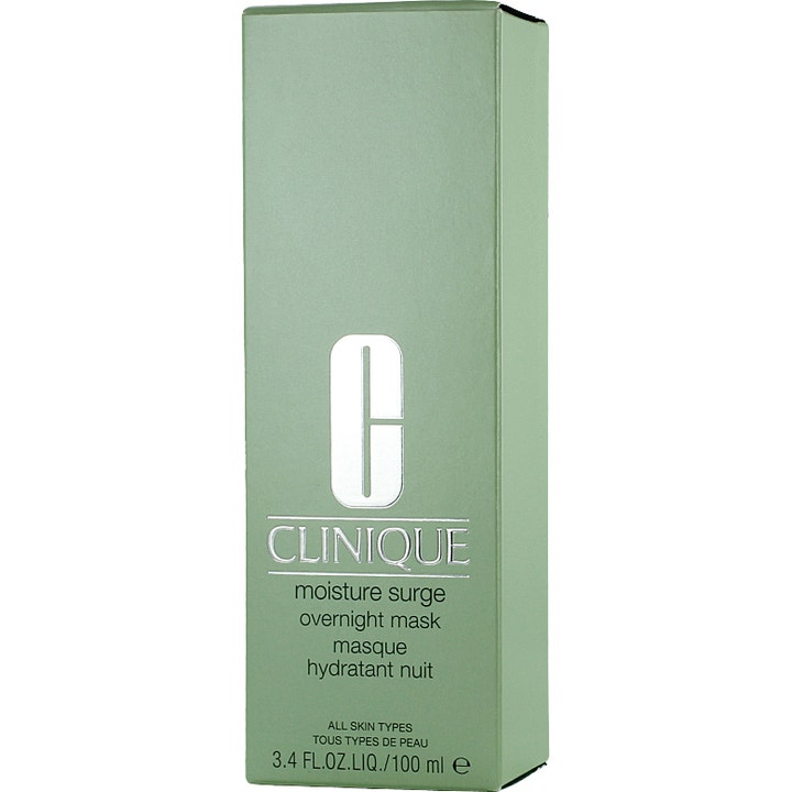 Clinique Moisture Surge Overnight Mask 100 ml fuktighetsgivende nattmaske i lysegrønn eske med sølvfarget tekst