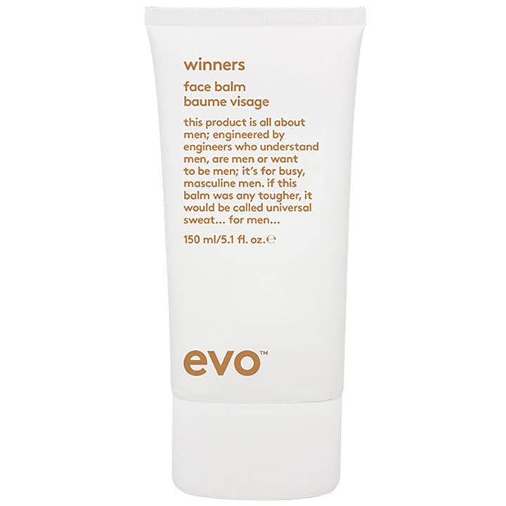 Evo winners face balm 150 ml pleiende ansiktsbalm for menn i hvit minimalistisk tube med brun skrift