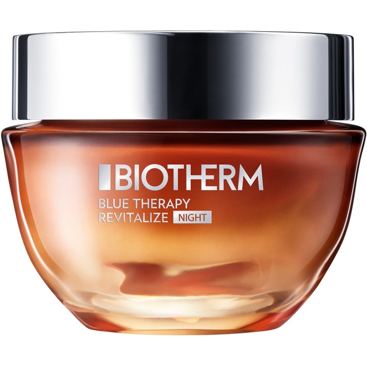 Biotherm Blue Therapy Revitalize Night 50 ml revitaliserende nattkrem i ravfarget glasskrukke med sølvfarget lokk