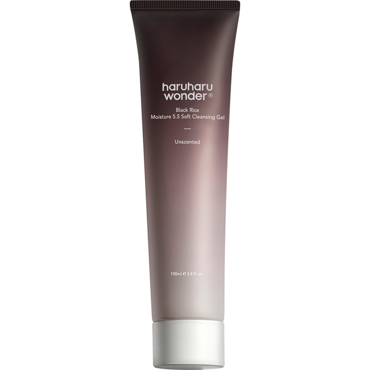 Haruharu Wonder Black Rice Moisture 5.5 Soft Cleansing Gel 100ml ansiktsrens i brun gradient tube med sølvfarget kork