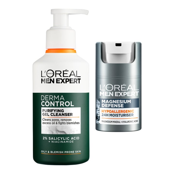 L'Oréal Men Expert Derma Control og Magnesium Defense sett med rens og ansiktskrem for uren hud
