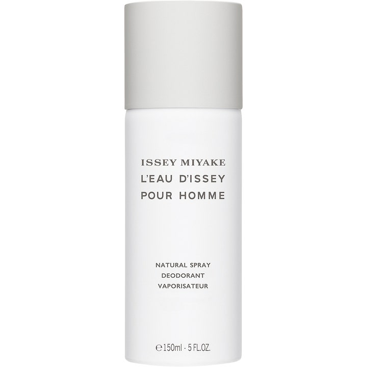Issey Miyake L'Eau D'Issey Pour Homme 150 ml deodorant spray gir friskhet i hvit sylindrisk flaske med grått lokk.