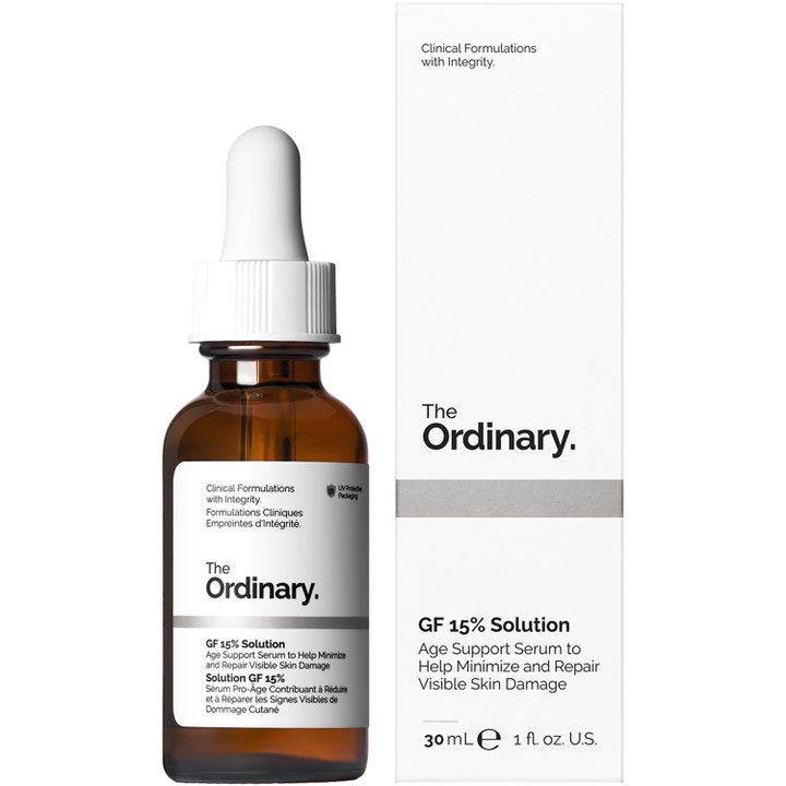 The Ordinary GF Solution 15% Serum 30 ml aldersstøttende serum i brun glassflaske med hvit eske
