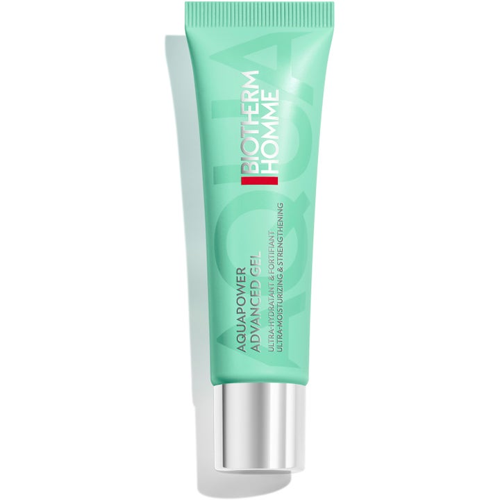 Biotherm Homme Aquapower Advanced Gel 75 ml fuktighetsgivende ansiktsgel i en mintgrønn tube med sølvfarget kork