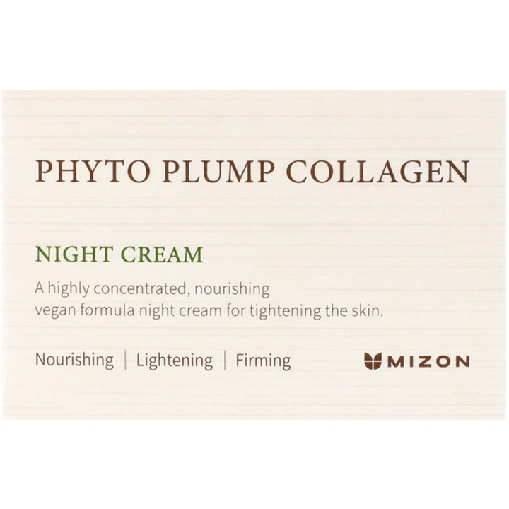 Mizon Phyto Plump Collagen Night Cream 50 ml vegansk nattkrem i beige emballasje som gir en oppstrammende effekt.
