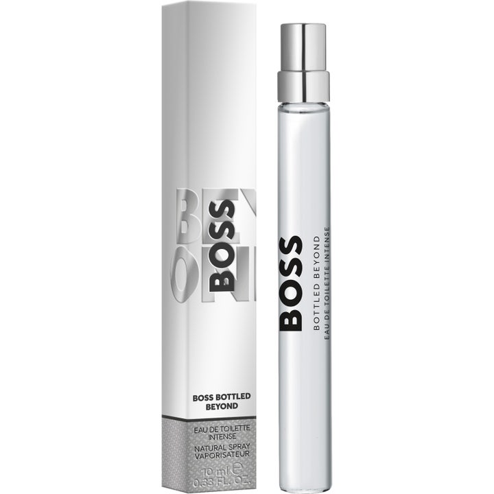Hugo Boss Bottled Beyond Eau de Toilette Intense 10 ml reisespray i glass med sølvpumpe og eske