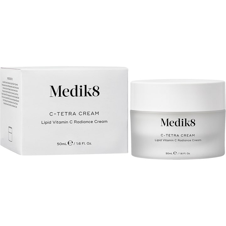 Medik8 C-Tetra Cream 50 ml glødgivende dagkrem med vitamin C i hvit krukke med tilhørende eske