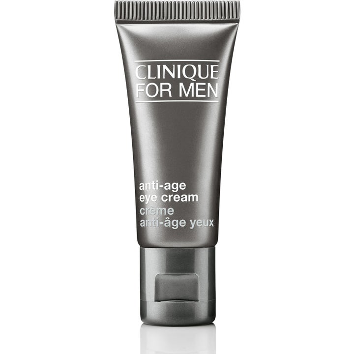 Clinique For Men Anti-Age Eye Cream antialdrende øyekrem i en grå metallic tube som reduserer synlige aldringstegn.