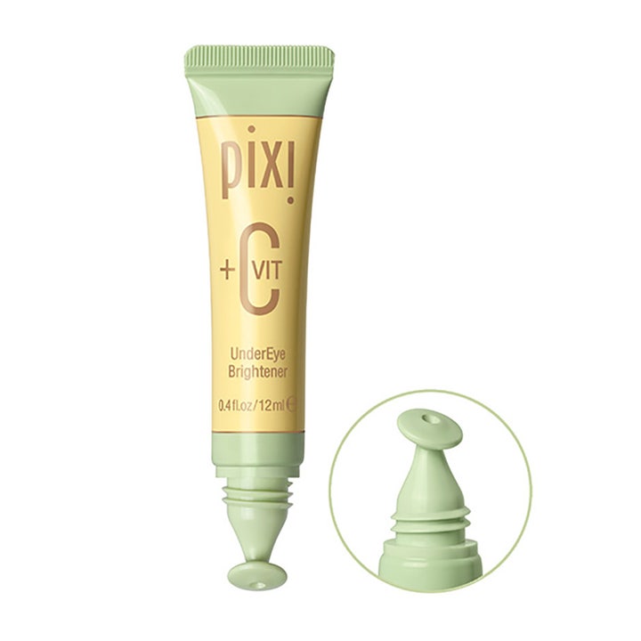 Pixi +C VIT UnderEye Brightener 12 ml opplysnende øyekrem med vitamin C i gul tube med grønn kjølende applikator