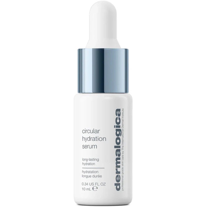 Dermalogica Circular Hydration Serum 10 ml fuktighetsgivende serum i hvit flaske med sølvfarget krage og hvit pipette