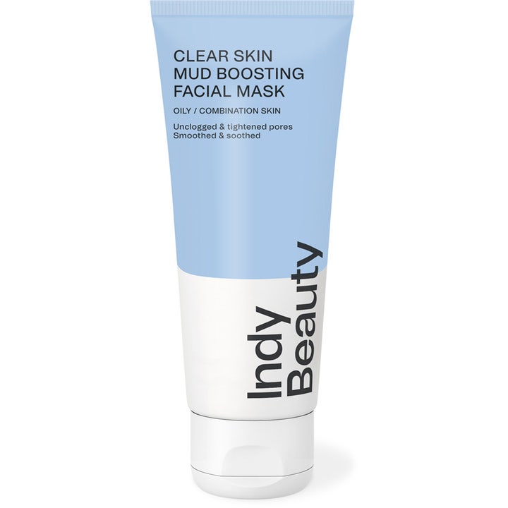 Indy Beauty Clear Skin Mud Boosting Facial Mask rensende ansiktsmaske som minsker porer i lyseblå og hvit tube