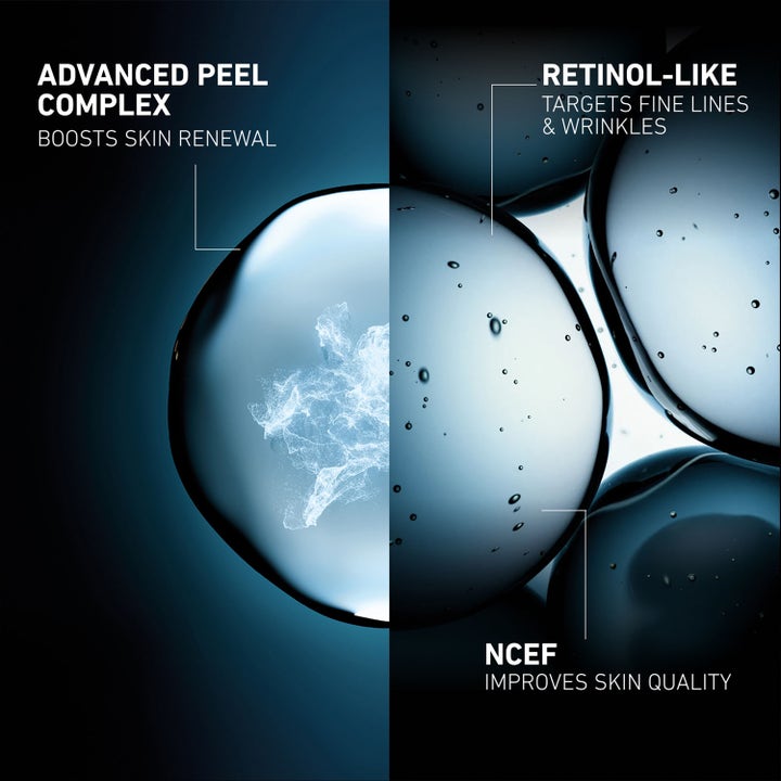 Filorga Daily Peel 50 ml ansiktspleie med blå bobler som viser Advanced Peel Complex og retinol-like mot rynker