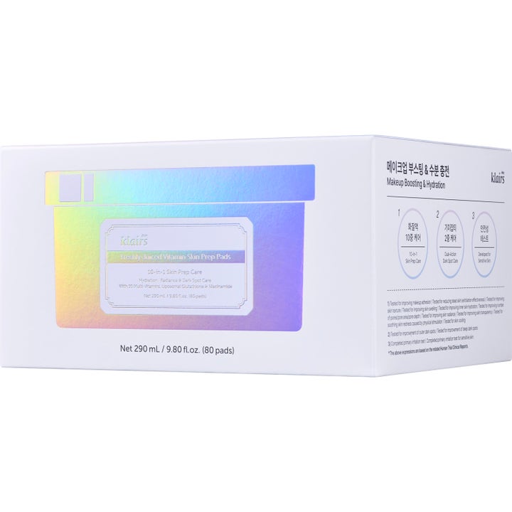 Klairs Freshly Juiced Vitamin Skin Prep Pads 80 stk vitaminrike ansiktspads i hvit eske med holografisk motiv
