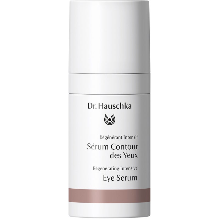Dr. Hauschka Regenerating Intensive Eye Serum 15 ml øyeserum i hvit pumpeflaske med brun detalj