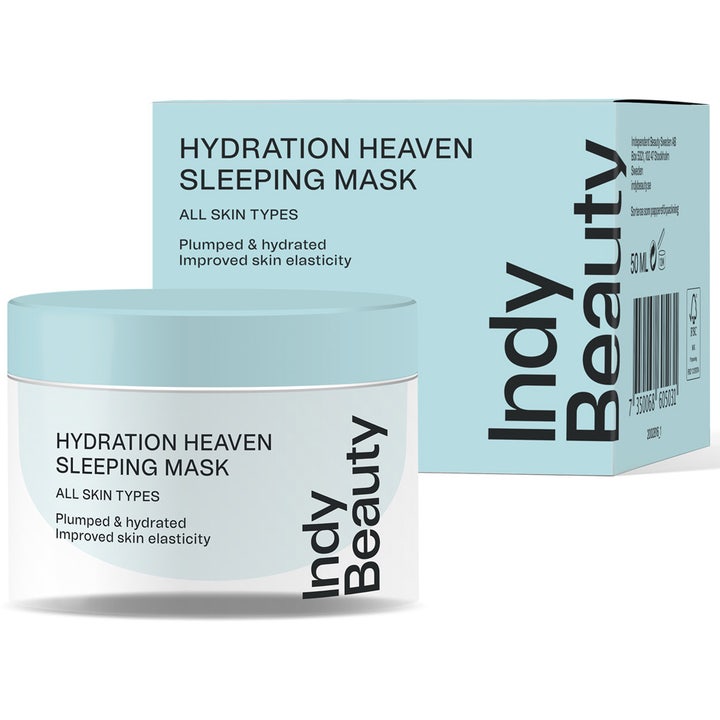 Indy Beauty Hydration Heaven Sleeping Mask 50 ml fuktighetsgivende nattmaske i lyseblå krukke og eske