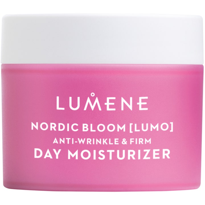 Lumene Nordic Bloom Lumo Day Moisturizer 50 ml anti-rynke dagkrem i rosa frostet glasskrukke med hvitt lokk