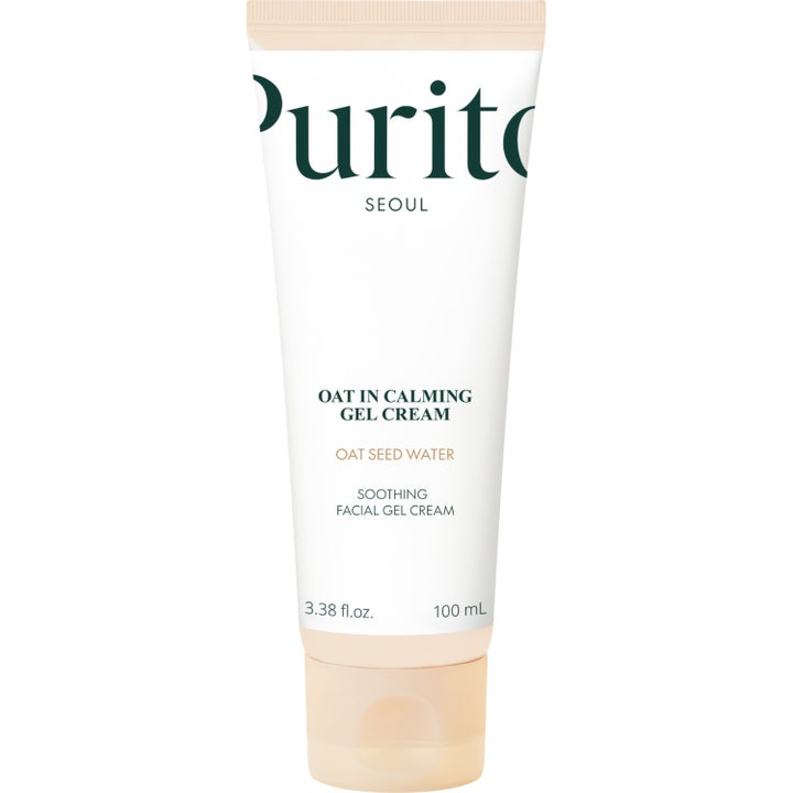 Purito Oat-In Calming Gel Cream 100 ml beroligende ansiktskrem med havre og panthenol i en hvit tube for sensitiv hud.