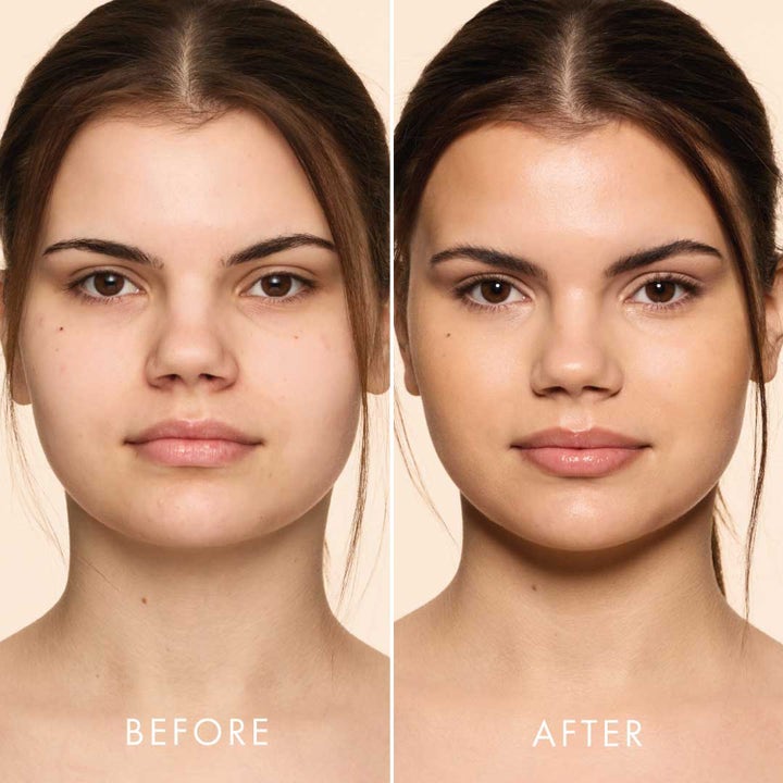 Hickap Pearl Glow Serum 30 ml hyaluronsyraserum før og etter som viser mer fuktet hud med strålende glød.