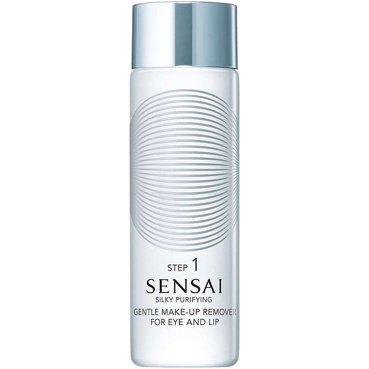Sensai Silky Purifying Gentle Make-up Remover For Eye and Lip gir skånsom rens i hvit frostet flaske med sølvfarget kork