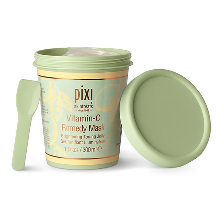 Pixi Vitamin-C Remedy Mask 300 ml opplysende ansiktsmaske i lysegrønn krukke med medfølgende spatel