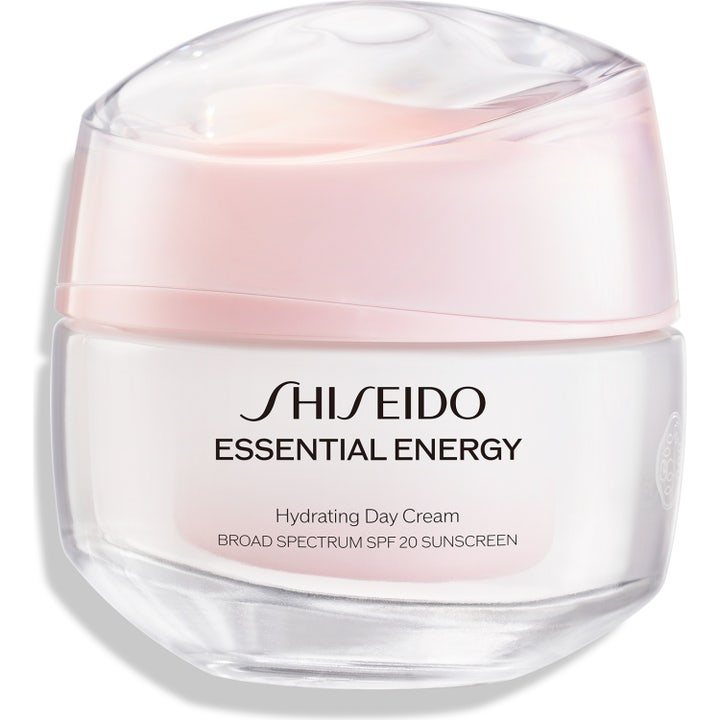 Shiseido Essential Energy Hydrating Day Cream SPF 20 fuktgivende dagkrem med hyaluronsyre i rosa krukke med bølget lokk
