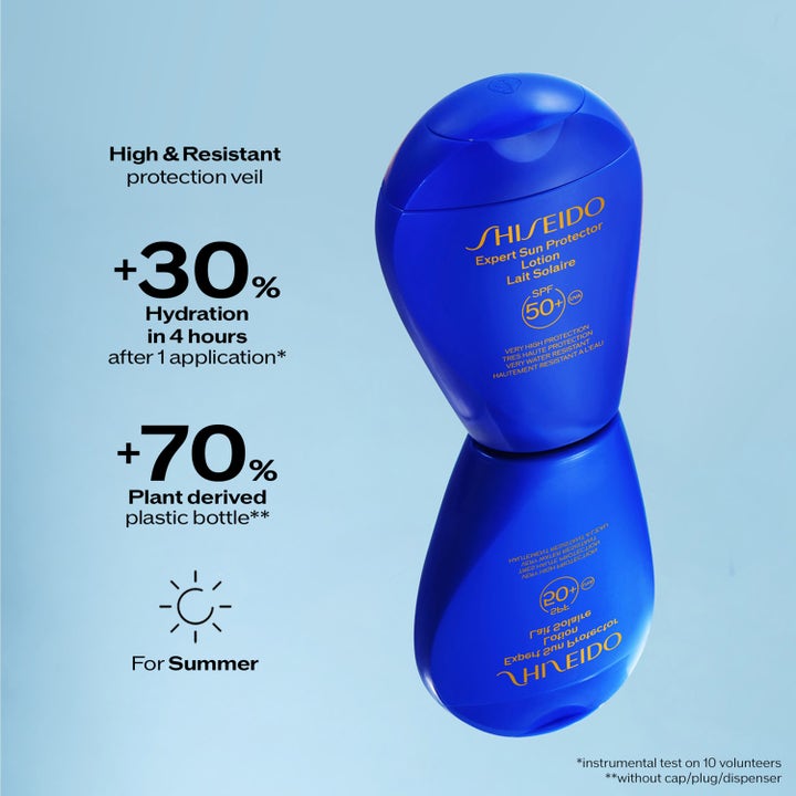 Shiseido Global Sun Care Lotion SPF30 300 ml fuktighetsgivende solkrem i blå flaske som gir økt fuktighet.